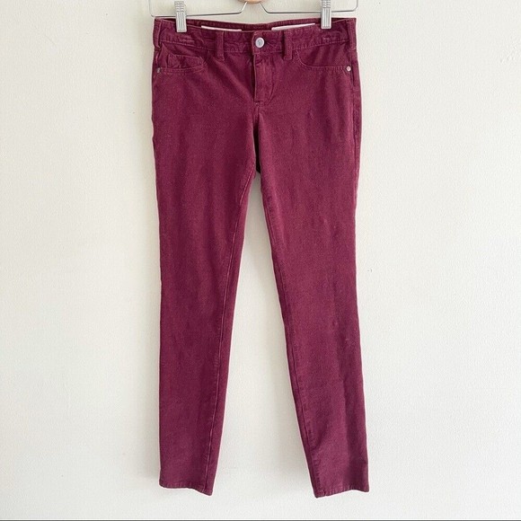 Anthropologie Pilcro Corduroy Skinny Pants Mid Rise Stretch Burgundy Red Size 25 - Picture 2 of 8